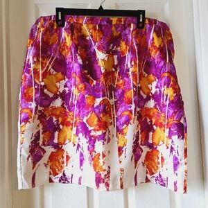 Abstract Multi-Color Purple Orange White Midi Skirt Plus Size 22W
